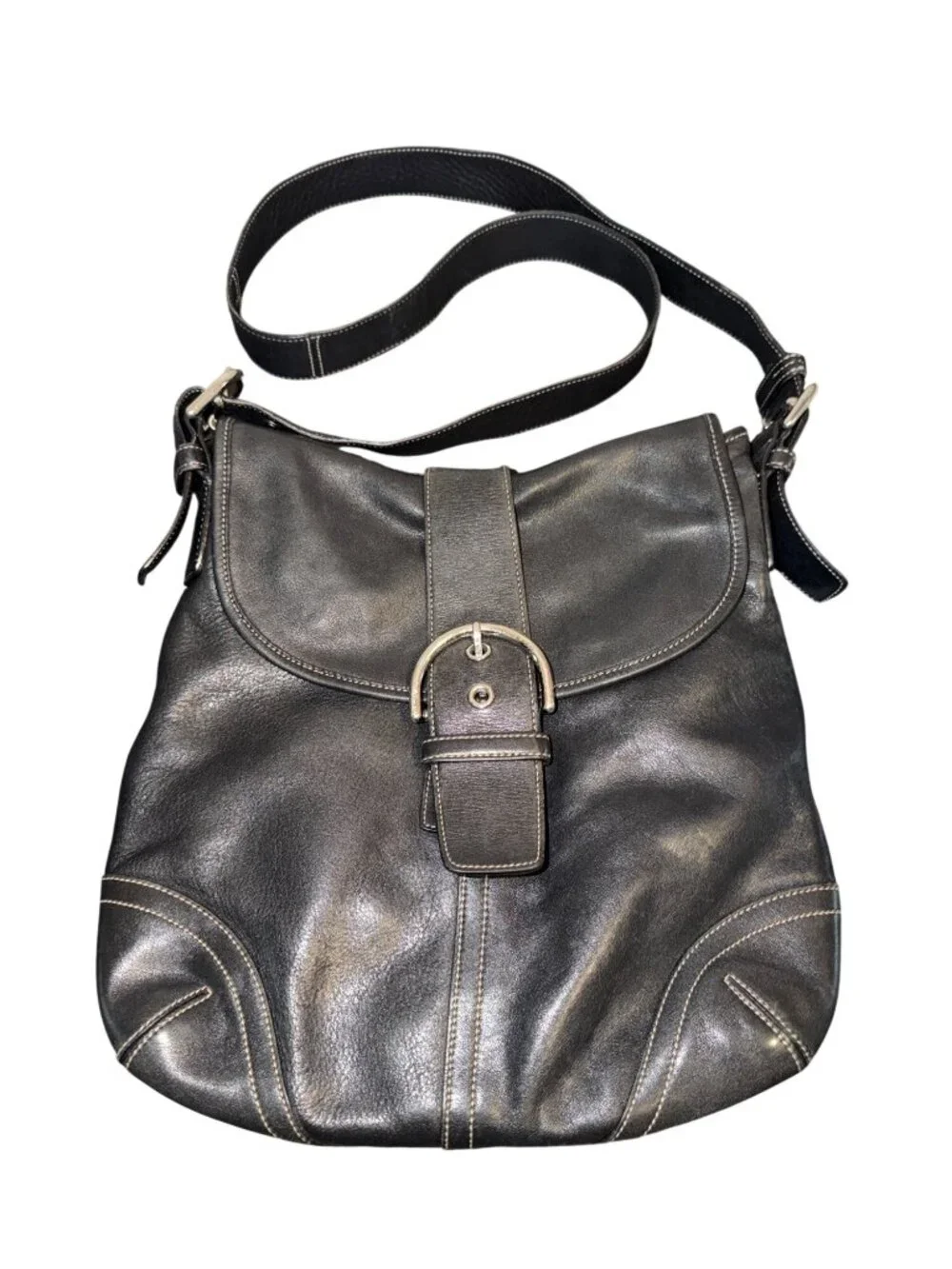 Vintage Y2K Coach Soho Legacy Flap Bag Black Leather F9S 9481 Buckle Snap Estate